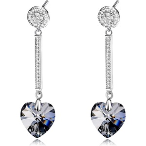 image:imageHeart Austrian Crystal Drop Long Dangling Earrings for Women 925 Sterling Silver Post Hypoallergenic JewelryBlack