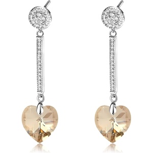 image:imageHeart Austrian Crystal Drop Long Dangling Earrings for Women 925 Sterling Silver Post Hypoallergenic JewelryLight Topaz