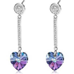 image:imageHeart Austrian Crystal Drop Long Dangling Earrings for Women 925 Sterling Silver Post Hypoallergenic JewelryVitrail Light
