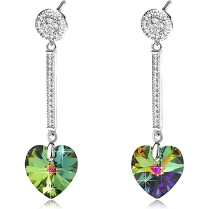 image:imageHeart Austrian Crystal Drop Long Dangling Earrings for Women 925 Sterling Silver Post Hypoallergenic JewelryVitrail Medium