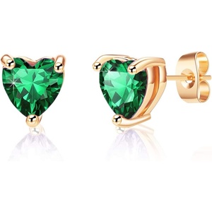 image:imageHeart Austrian Crystal Stud Earrings for Women Fashion 925 Sterling Silver Hypoallergenic JewelryGreen