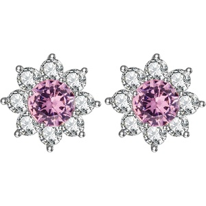 image:imageLuxury Austrian Crystal Flower Stud Earrings for Women Fashion 14K White Gold Plated Hypoallergenic JewelryPink