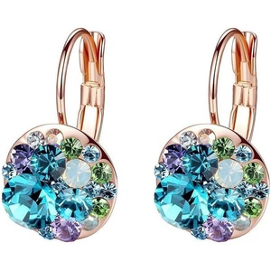 image:imageMulticolored Austrian Crystal Leverback Earrings for Women 14K Gold Plated Dangle Hoop Earrings Hypoallergenic JewelryBlue Green CrystalsRose Goldtone