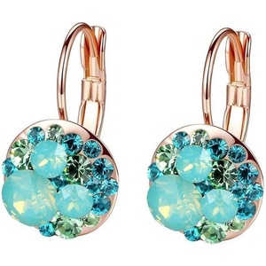 image:imageMulticolored Austrian Crystal Leverback Earrings for Women 14K Gold Plated Dangle Hoop Earrings Hypoallergenic JewelryGreen Main CrystalRose Goldtone