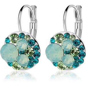 image:imageMulticolored Austrian Crystal Leverback Earrings for Women 14K Gold Plated Dangle Hoop Earrings Hypoallergenic JewelryGreen Main CrystalSilvertone