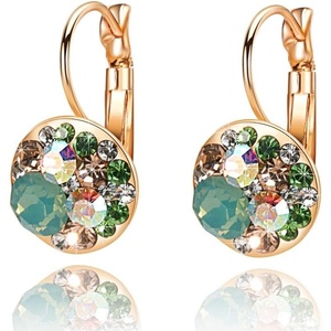 image:imageMulticolored Austrian Crystal Leverback Earrings for Women 14K Gold Plated Dangle Hoop Earrings Hypoallergenic JewelryGreen OpalAurora Borealis Crystal