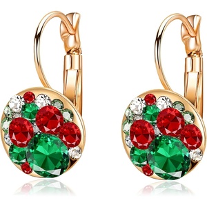 image:imageMulticolored Austrian Crystal Leverback Earrings for Women 14K Gold Plated Dangle Hoop Earrings Hypoallergenic JewelryGreen Red Main Crystals  Christmas Glow