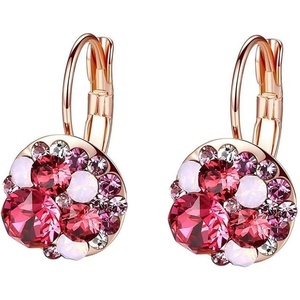 image:imageMulticolored Austrian Crystal Leverback Earrings for Women 14K Gold Plated Dangle Hoop Earrings Hypoallergenic JewelryPink Main CrystalRose Goldtone