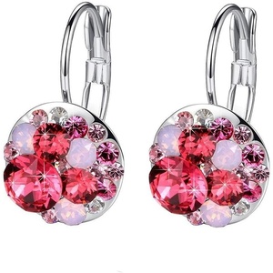 image:imageMulticolored Austrian Crystal Leverback Earrings for Women 14K Gold Plated Dangle Hoop Earrings Hypoallergenic JewelryPink Red CrystalsSilvertone