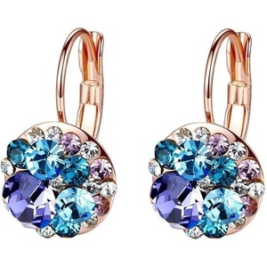 image:imageMulticolored Austrian Crystal Leverback Earrings for Women 14K Gold Plated Dangle Hoop Earrings Hypoallergenic JewelryPurple Main CrystalRose Goldtone