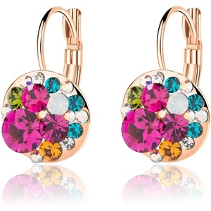 image:imageMulticolored Austrian Crystal Leverback Earrings for Women 14K Gold Plated Dangle Hoop Earrings Hypoallergenic JewelryRose Main CrystalRose Goldtone