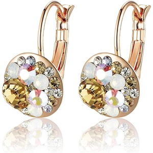 image:imageMulticolored Austrian Crystal Leverback Earrings for Women 14K Gold Plated Dangle Hoop Earrings Hypoallergenic JewelryYellow Main CrystalRose Goldtone