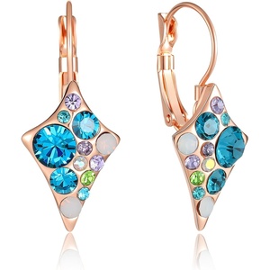 image:imageMulticolored Austrian Crystal Rhombus Drop Earrings for Women 14K Gold Plated Leverback Huggie Earrings Hypoallergenic Jewelry GiftBlue Green CrystalsRose Goldtone