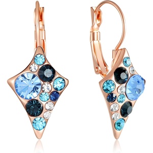 image:imageMulticolored Austrian Crystal Rhombus Drop Earrings for Women 14K Gold Plated Leverback Huggie Earrings Hypoallergenic Jewelry GiftBlue Main CrystalRose Goldtone