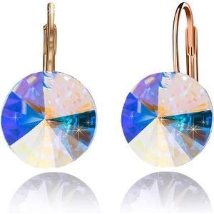 image:imageRound Austrian Crystal Drop Leverback Earrings for Women 14K Gold Plated Hypoallergenic EarringsAurora Borealis
