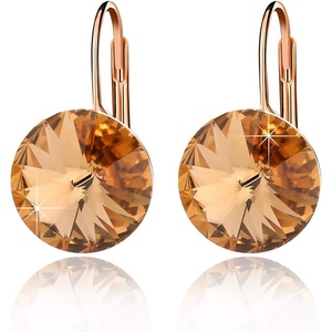 image:imageRound Austrian Crystal Drop Leverback Earrings for Women 14K Gold Plated Hypoallergenic EarringsLight Topaz