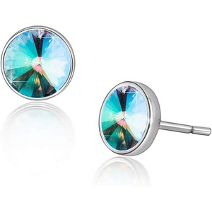 image:imageRound Austrian Crystal Stud Earrings for Women Fashion 925 Sterling Silver Hypoallergenic JewelryAurora Green
