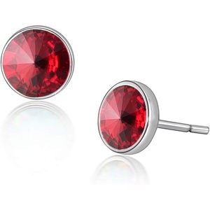 image:imageRound Austrian Crystal Stud Earrings for Women Fashion 925 Sterling Silver Hypoallergenic JewelryRed