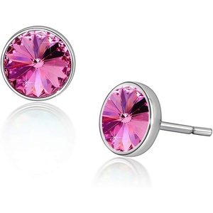 image:imageRound Austrian Crystal Stud Earrings for Women Fashion 925 Sterling Silver Hypoallergenic JewelryRose Pink