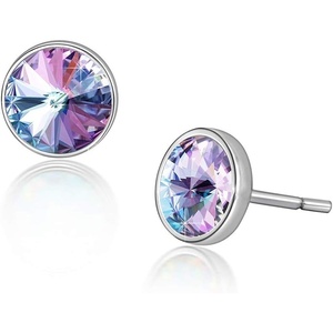 image:imageRound Austrian Crystal Stud Earrings for Women Fashion 925 Sterling Silver Hypoallergenic JewelryVitrail Light