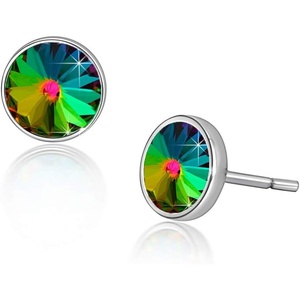 image:imageRound Austrian Crystal Stud Earrings for Women Fashion 925 Sterling Silver Hypoallergenic JewelryVitrail Medium