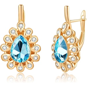 image:imageStunning Austrian Crystal Halo Teardrop Leverback Drop Earrings for Women 14K Gold Plated Hypoallergenic JewelryLight Blue