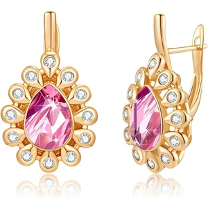 image:imageStunning Austrian Crystal Halo Teardrop Leverback Drop Earrings for Women 14K Gold Plated Hypoallergenic JewelryRose Pink