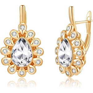 image:imageStunning Austrian Crystal Halo Teardrop Leverback Drop Earrings for Women 14K Gold Plated Hypoallergenic JewelryWhite Clear