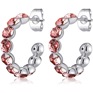 image:imageStunning Austrian Crystals Hoop Earrings for Women Fashion 14K Gold Plated Hypoallergenic Jewelry GiftRose Pink