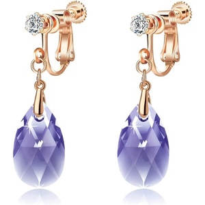 image:imageTeardrop Austrian Crystal Drop Clip On Dangle Earrings for Women Non Pierced 14K Rose Gold Plated Hypoallergenic JewelryTanzanite