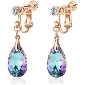 image:imageTeardrop Austrian Crystal Drop Clip On Dangle Earrings for Women Non Pierced 14K Rose Gold Plated Hypoallergenic JewelryVitrail Light
