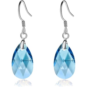 image:imageTeardrop Austrian Crystal Drop Dangle Earrings for Women 925 Sterling Silver Hook Hypoallergenic JewelryAquamarine