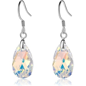 image:imageTeardrop Austrian Crystal Drop Dangle Earrings for Women 925 Sterling Silver Hook Hypoallergenic JewelryAurora Borealis
