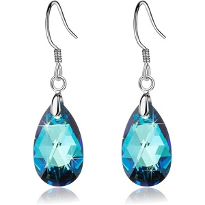 image:imageTeardrop Austrian Crystal Drop Dangle Earrings for Women 925 Sterling Silver Hook Hypoallergenic JewelryBermuda Blue