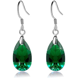 image:imageTeardrop Austrian Crystal Drop Dangle Earrings for Women 925 Sterling Silver Hook Hypoallergenic JewelryEmerald