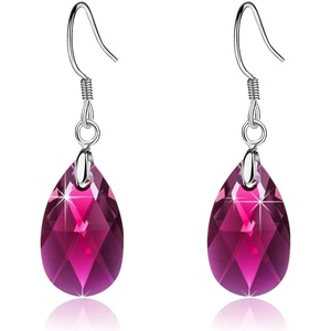 image:imageTeardrop Austrian Crystal Drop Dangle Earrings for Women 925 Sterling Silver Hook Hypoallergenic JewelryFuchsia