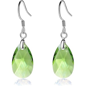 image:imageTeardrop Austrian Crystal Drop Dangle Earrings for Women 925 Sterling Silver Hook Hypoallergenic JewelryGreen