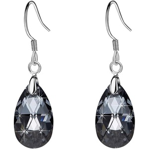 image:imageTeardrop Austrian Crystal Drop Dangle Earrings for Women 925 Sterling Silver Hook Hypoallergenic JewelryGreyBlack