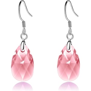 image:imageTeardrop Austrian Crystal Drop Dangle Earrings for Women 925 Sterling Silver Hook Hypoallergenic JewelryPink
