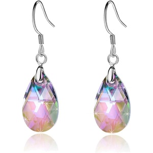 image:imageTeardrop Austrian Crystal Drop Dangle Earrings for Women 925 Sterling Silver Hook Hypoallergenic JewelryRainbow