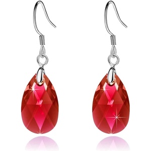 image:imageTeardrop Austrian Crystal Drop Dangle Earrings for Women 925 Sterling Silver Hook Hypoallergenic JewelryRed