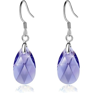 image:imageTeardrop Austrian Crystal Drop Dangle Earrings for Women 925 Sterling Silver Hook Hypoallergenic JewelryTanzanite