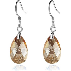 image:imageTeardrop Austrian Crystal Drop Dangle Earrings for Women 925 Sterling Silver Hook Hypoallergenic JewelryTopaz