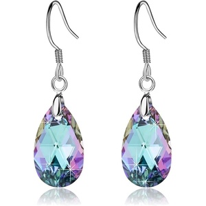image:imageTeardrop Austrian Crystal Drop Dangle Earrings for Women 925 Sterling Silver Hook Hypoallergenic JewelryVitrail Light