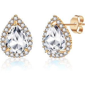 image:imageTeardrop Austrian Crystal Halo Stud Earrings for Women Fashion 925 Sterling Silver Hypoallergenic JewelryClear White