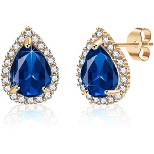 image:imageTeardrop Austrian Crystal Halo Stud Earrings for Women Fashion 925 Sterling Silver Hypoallergenic JewelryDark Blue