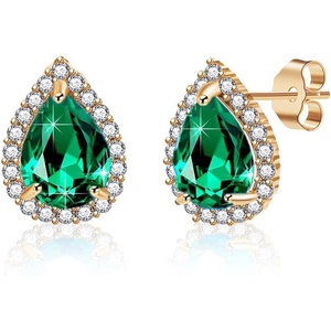 image:imageTeardrop Austrian Crystal Halo Stud Earrings for Women Fashion 925 Sterling Silver Hypoallergenic JewelryGreen