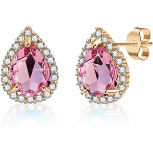 image:imageTeardrop Austrian Crystal Halo Stud Earrings for Women Fashion 925 Sterling Silver Hypoallergenic JewelryPink