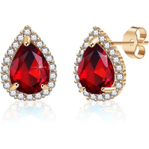image:imageTeardrop Austrian Crystal Halo Stud Earrings for Women Fashion 925 Sterling Silver Hypoallergenic JewelryRed