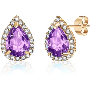 image:imageTeardrop Austrian Crystal Halo Stud Earrings for Women Fashion 925 Sterling Silver Hypoallergenic JewelryTanzanite